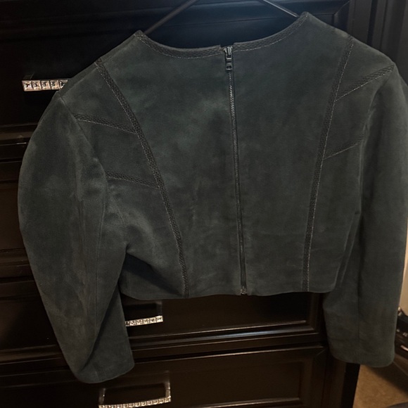 BCBGMaxAzria Teal Suede Jacket with Black Embroidery - Picture 2 of 4